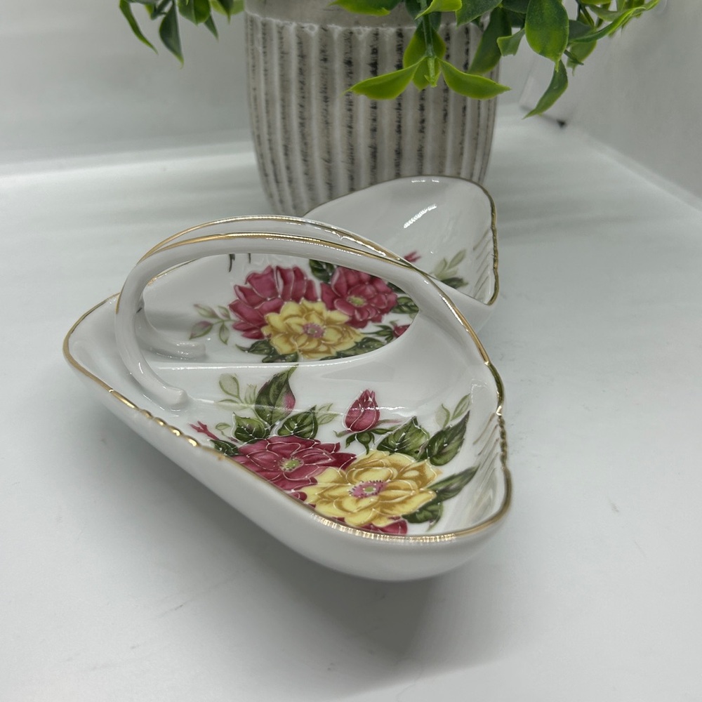 Floral Ceramic Dish with Gold Accent - Picture 3 of 14